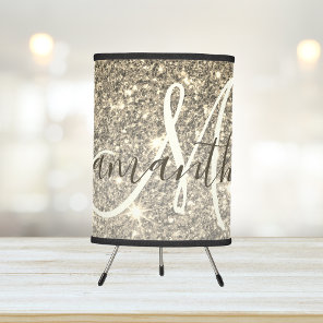 Modern Gold Glitter Sparkles Personalized Name Tripod Lamp