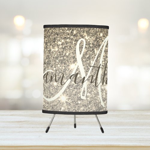 Modern Gold Glitter Sparkles Personalized Name Tripod Lamp