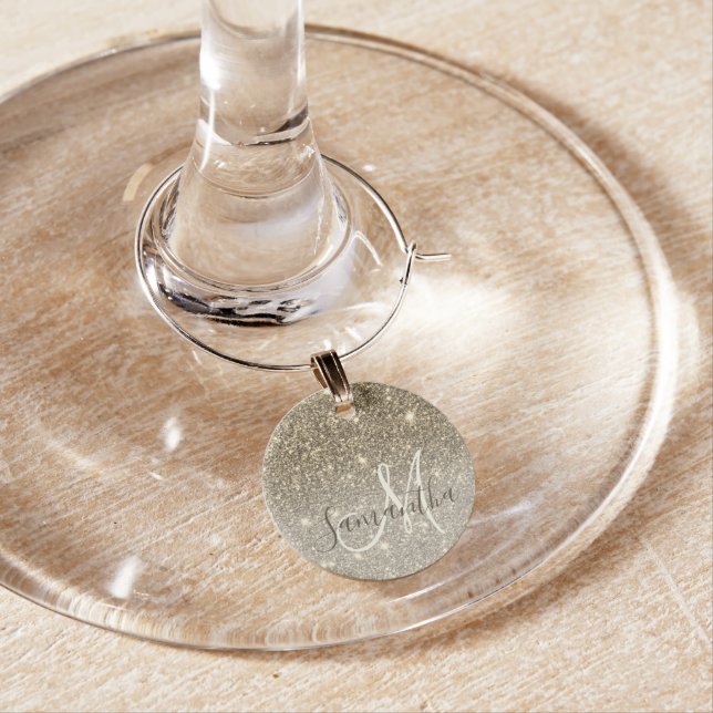 Modern Gold Glitter Sparkles Personalized Name Wine Charm (In Situ)