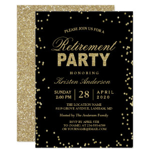 modern gold glitter sparkles retirement party invitation retirement function invitation