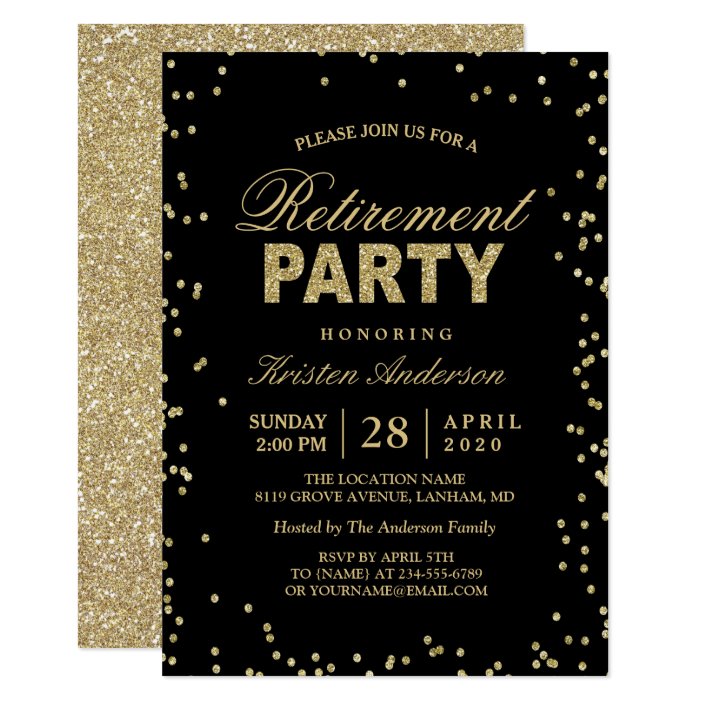 Modern Gold Glitter Sparkles Retirement Party Invitation | Zazzle.com