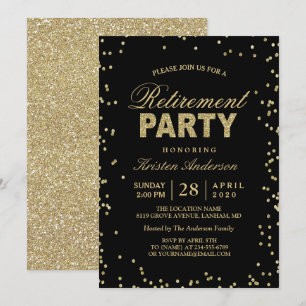 Modern Gold Glitter Sparkles Retirement Party Invitation