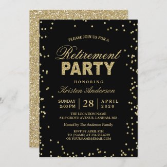 Modern Gold Glitter Sparkles Retirement Party Invitation