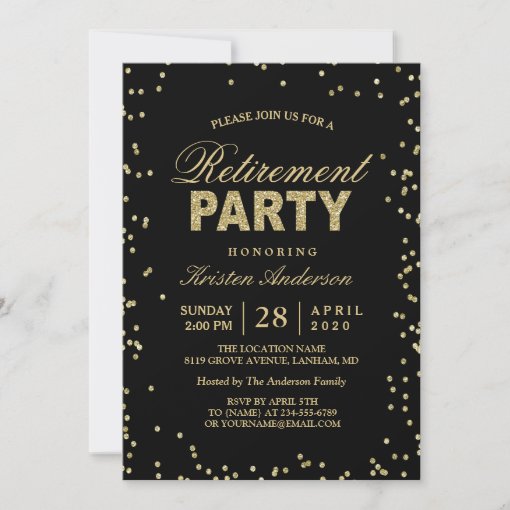 Modern Gold Glitter Sparkles Retirement Party Invitation | Zazzle