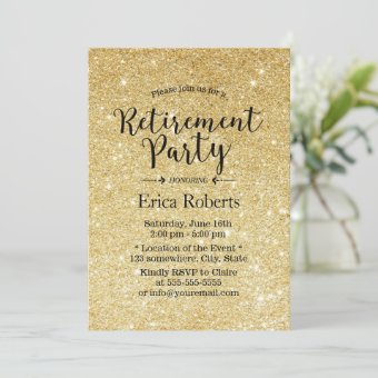 Modern Gold Glitter Sparkles Retirement Party Invitation | Zazzle