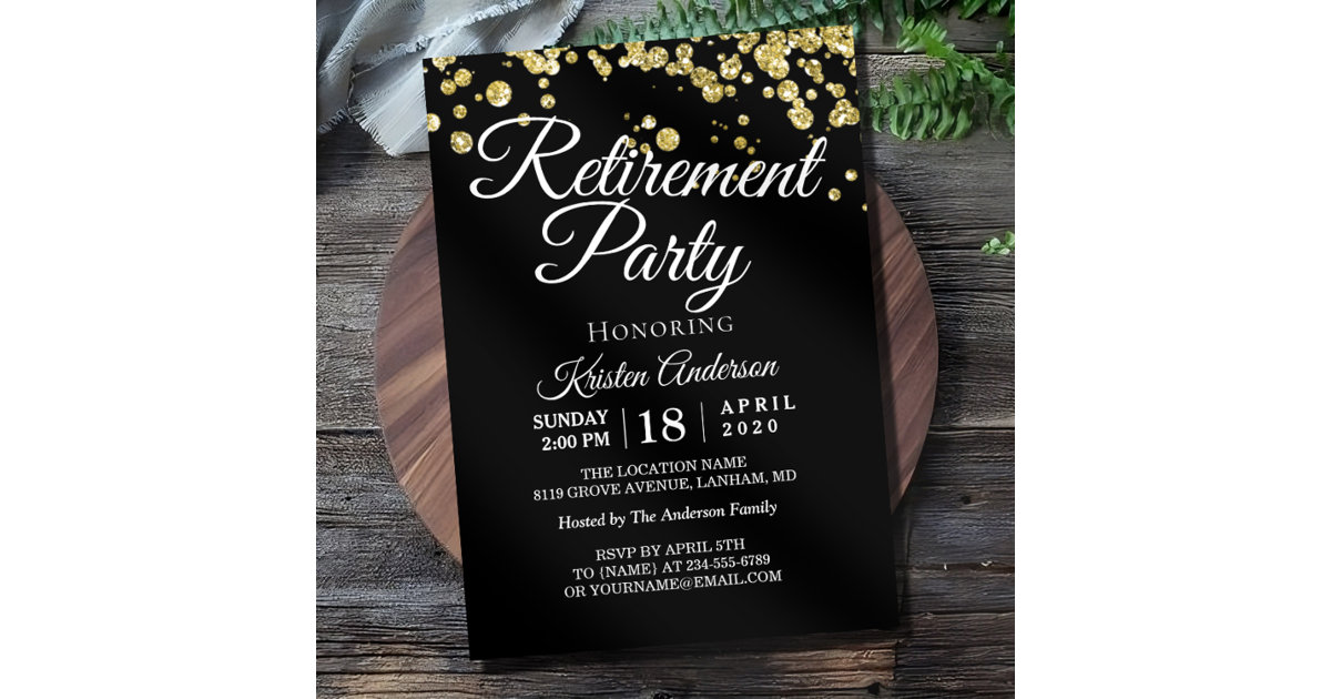 Modern Gold Glitter Sparkles Retirement Party Invitation | Zazzle