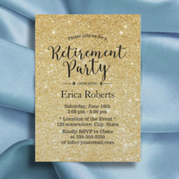 Modern Gold Glitter Sparkles Retirement Party Invitation by myinvitation at Zazzle