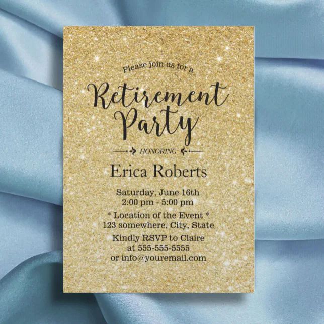 Modern Gold Glitter Sparkles Retirement Party Invitation | Zazzle