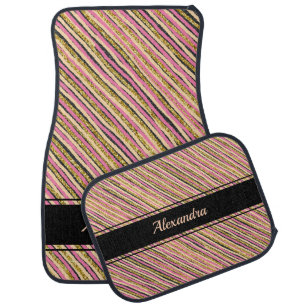 Modern Gold Glitter Stripes Personalized Car Floor Mat