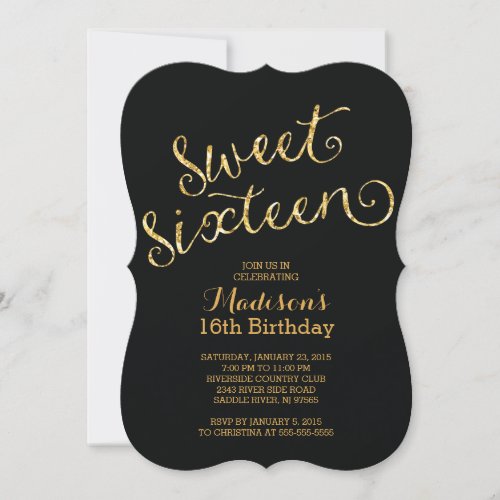 Modern Gold Glitter Sweet Sixteen Birthday Party 5x7 Paper Invitation Card