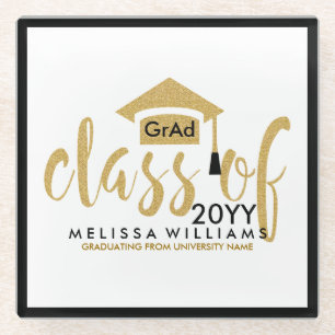 Modern Gold Glitter Text-Class Of 2016 Glass Coaster