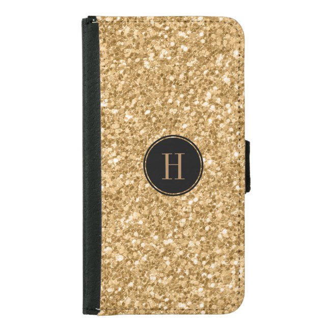 Modern Gold Glitter & Texture Print Samsung Galaxy Wallet Case (Front)