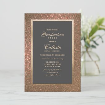 Modern Gold Glitter Thick Border Graduation Invitation | Zazzle