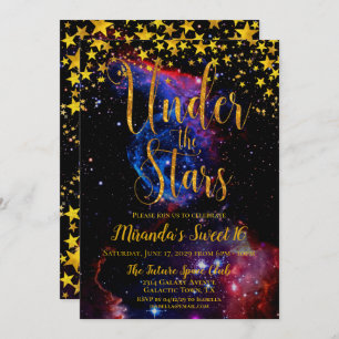 Modern Gold Glitter Under the Stars Birthday Party Invitation