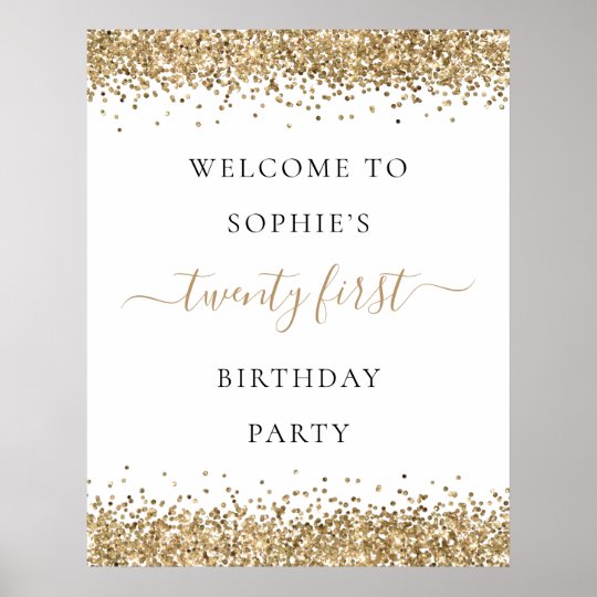 Modern Gold Glitter Welcome 21st Birthday Party Poster | Zazzle.com