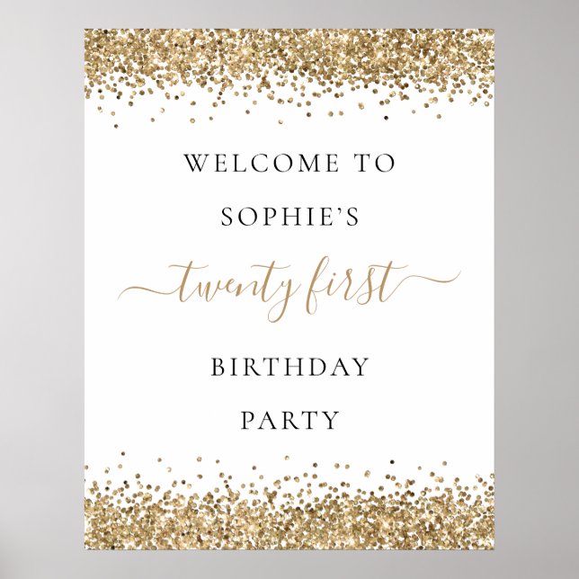 Modern Gold Glitter Welcome 21st Birthday Party Poster (Front)