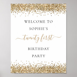 Modern Gold Glitter Welcome 21st Birthday Party Poster