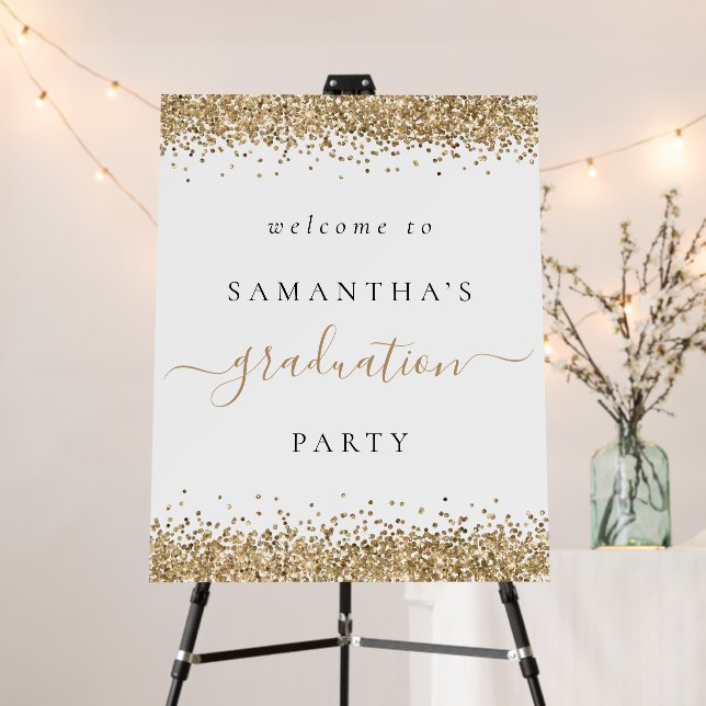 Modern Gold Glitter Welcome Graduation Party Foam Board (In Situ (Stand))