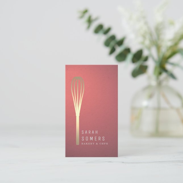 Modern Gold Glitter Whisk Bakery Business Card (Standing Front)