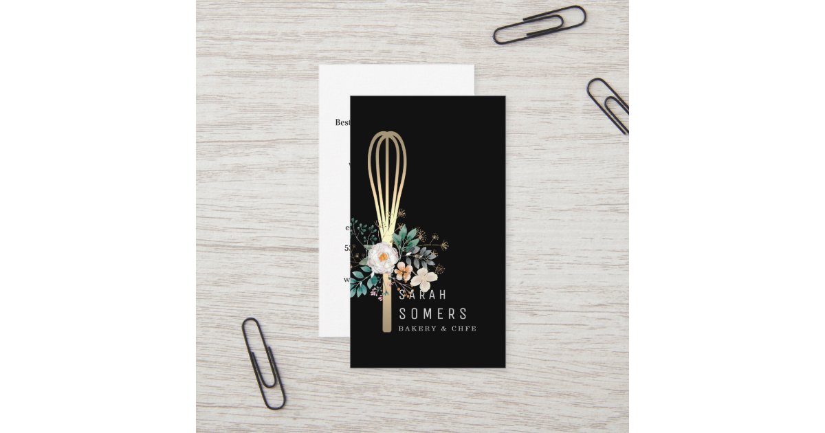 Modern Gold Glitter Whisk Bakery Business Card