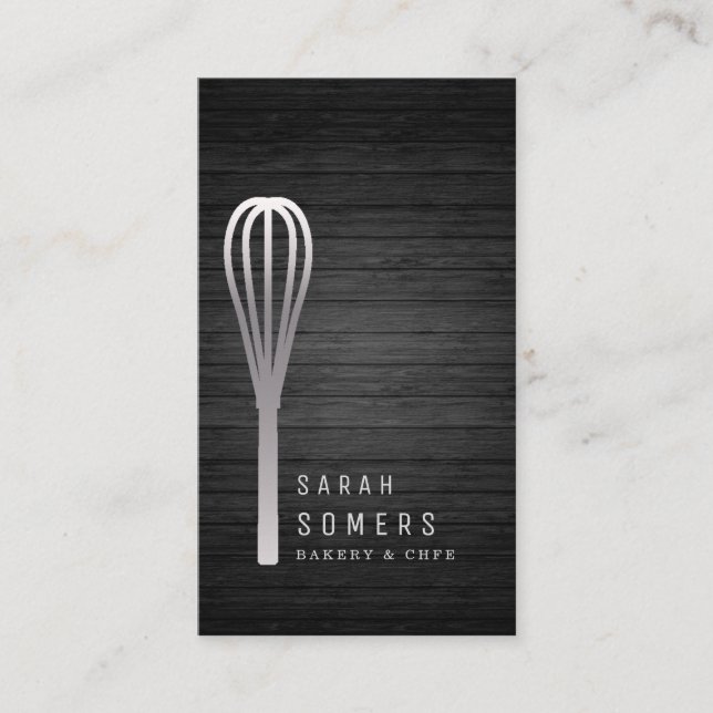 Modern Gold Glitter Whisk Bakery Wooden Business Card (Front)
