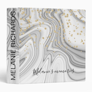 Modern gold glitter white marble 3 ring binder