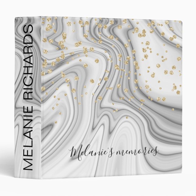 Modern  gold glitter white marble 3 ring binder (Front/Spine)