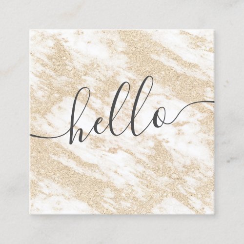 Modern gold glitter white marble hello square business card