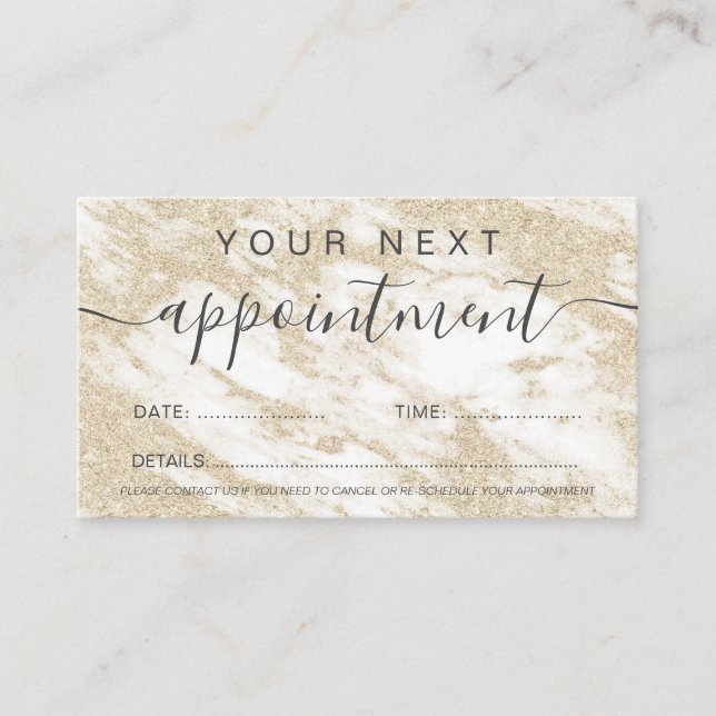Modern gold glitter white marble professional appointment card (Front)