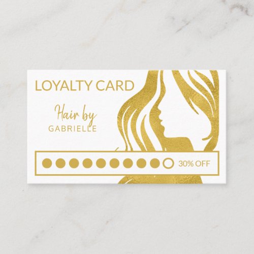 Modern gold glitter white salon loyalty punch business card