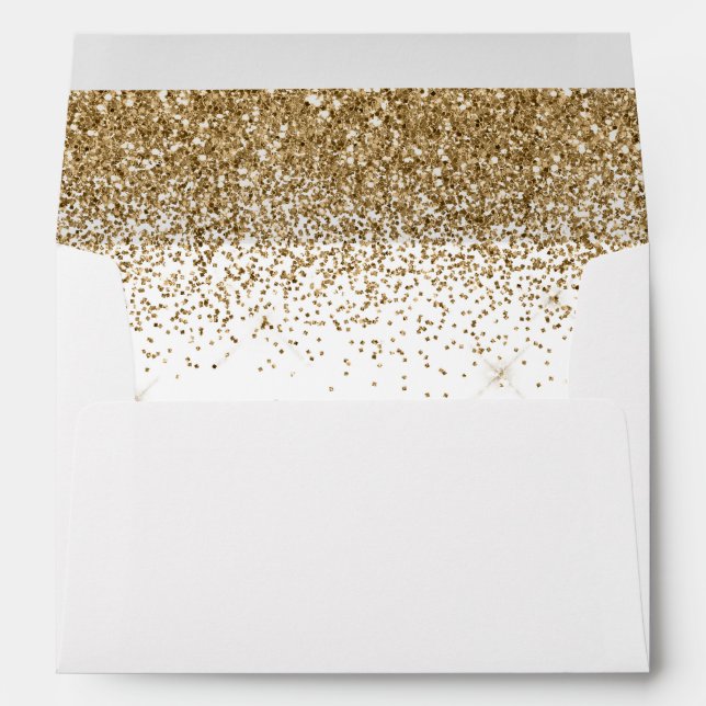 Modern Gold Glitter White Wedding Envelope (Back (Bottom))
