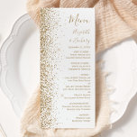Modern Gold Glitter White Wedding Menu<br><div class="desc">The left-hand edge of this elegant modern wedding menu features a gold faux glitter design. The customizable text combines gold-colored handwriting,  copperplate and italic fonts on a white background. The reverse side features a matching white and gold glitter design.</div>