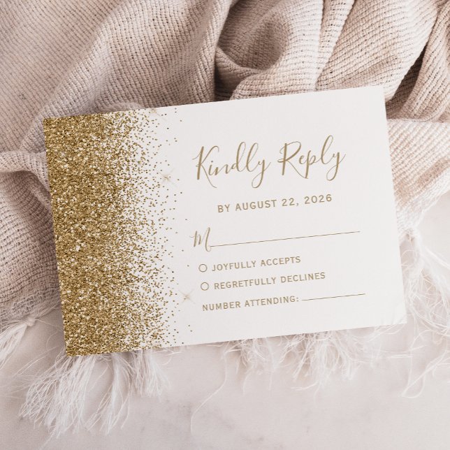 Modern Gold Glitter White Wedding RSVP Card (Creator Uploaded)
