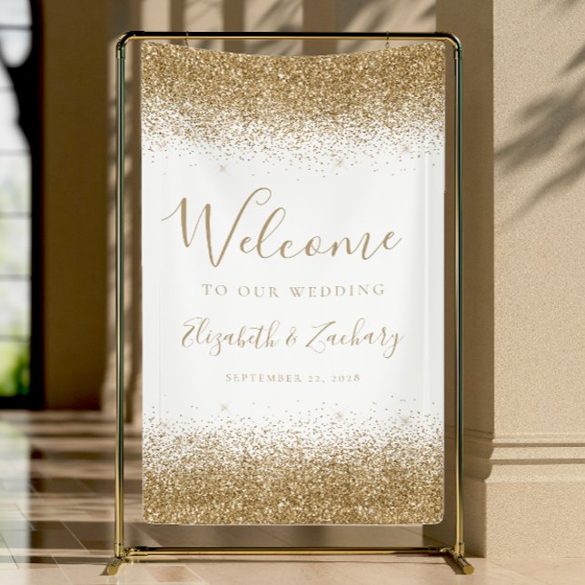 Modern Gold Glitter White Wedding Welcome Banner (Creator Uploaded)
