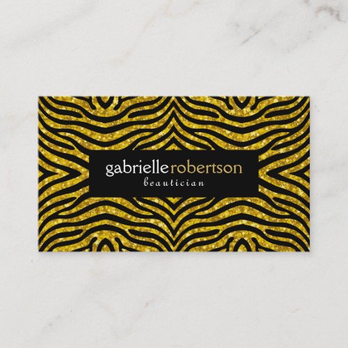 Modern Gold Glitter With Black Zebra Print Business Card