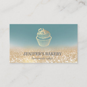 Modern gold glittery cupcake homemade bakery business card
