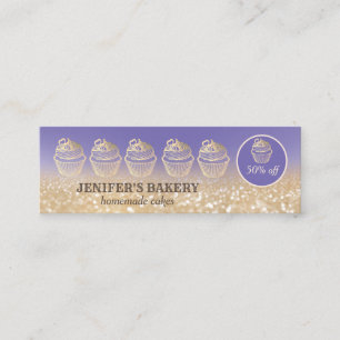 Modern gold glittery cupcake homemade bakery mini business card