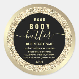 Modern gold glittery script body butter label