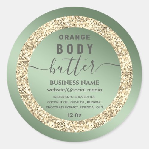 Modern gold glittery  script body butter label