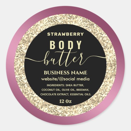 Modern gold glittery  script body butter label