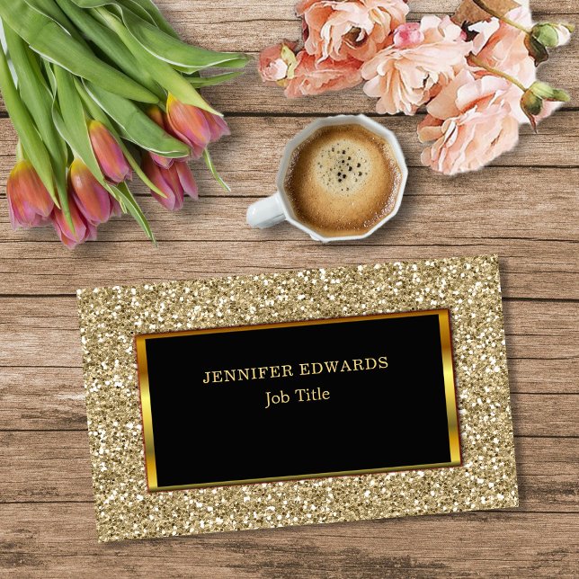 Modern Gold golden Glitter stylish professional Business Card (Modern Gold Glitter, black gold frame, stylish professional Business Card.)