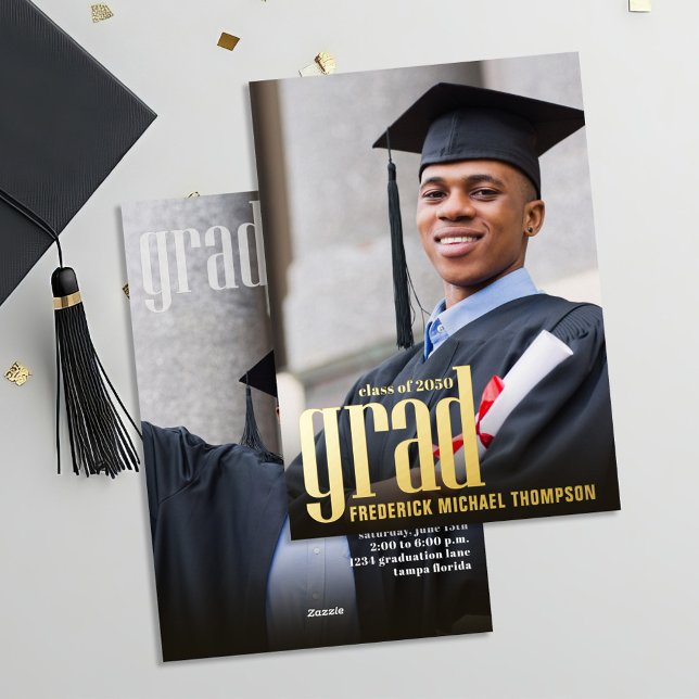 Modern Gold Grad Graduation Photo Announcement Bol (Gold foil modern typography graduation invitation template. )