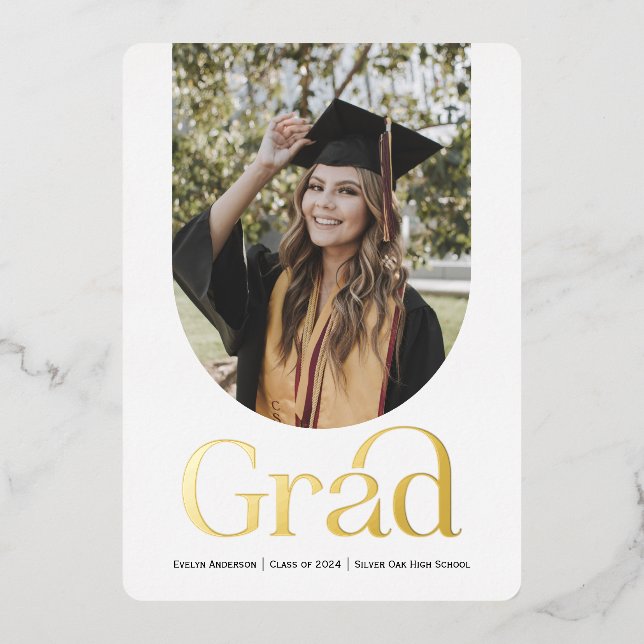 Modern Gold Grad, Photo Graduation announcement (Front)