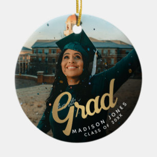 Modern Gold Grad Photo Graduation Ceramic Ornament