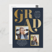 Modern Gold Grad Photo Graduation Invitation Postcard (Front/Back)