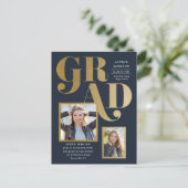 Modern Gold Grad Photo Graduation Invitation Postcard (Standing Front)