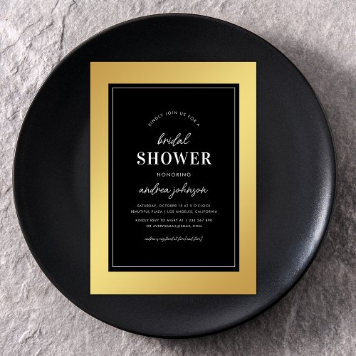 Modern Gold Gradient  Black Frame Bridal Shower Invitation
