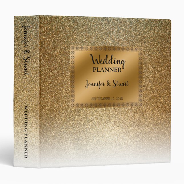 Modern gold gradient bride groom Wedding planner 3 Ring Binder (Front/Spine)