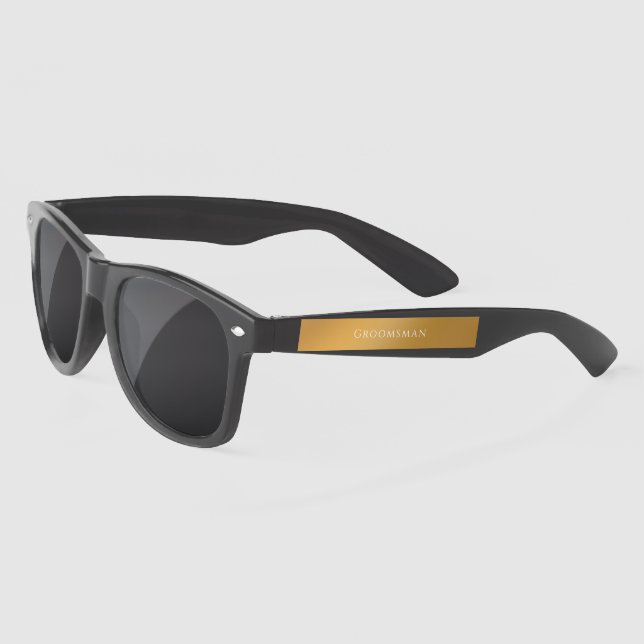 Modern Gold Gradient Custom Script Wedding Sunglasses (Left)
