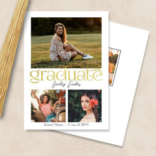 Modern Gold Graduate 4-Photo Collage Graduation Announcement